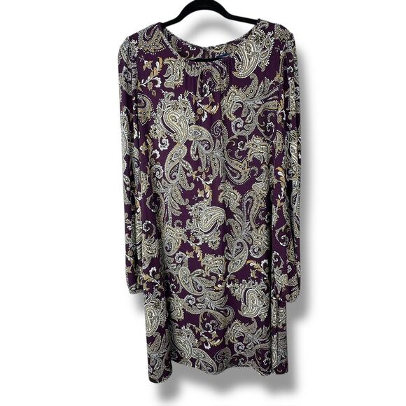 Tommy Hilfiger NWOT Plum Purple Paisley Print Pullover Long Sleeve Midi Dress - Picture 2 of 7